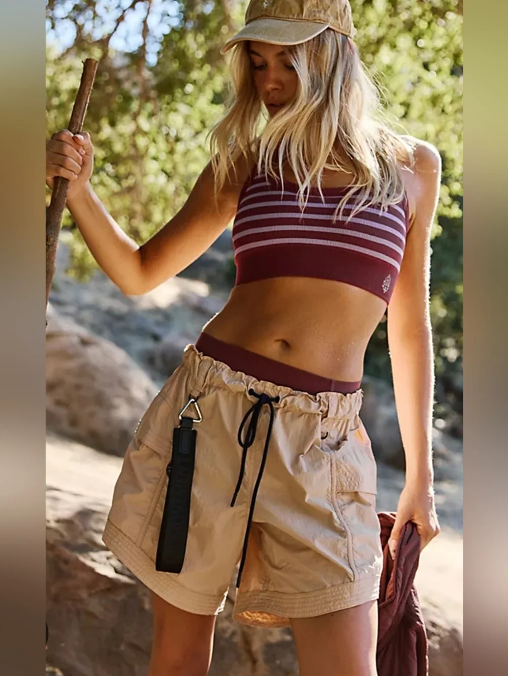 Free People Movement In The Wild Long Hike Shorts Beige Tofu Cargo Shorts Med - Picture 1 of 7